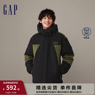 Gap 盖璞 男装冬季2023新款LOGO拼色连帽羽绒服夹克836121保暖宽松外套 黑色 170/92A(M)亚洲尺码