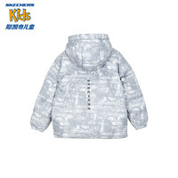 Skechers斯凯奇童装儿童羽绒服中长款扎染男女童冬季保暖外套P423B004 男款/灰白交错满印/03HK 160cm