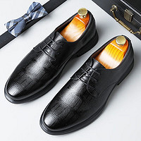 EGCHI 宜驰 皮鞋男士商务正装鞋英伦时尚系带软皮透气圆头皮鞋 J3669 黑色 42