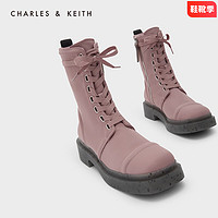 CHARLES & KEITH CHARLES&KEITH;方头系带拉链拼色中跟马丁靴女靴子女CK1-90920091 粉红色Pink 36