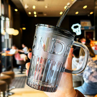 玻璃水杯女夏季带盖带吸管咖啡杯ins风办公室欧式复古牛奶杯