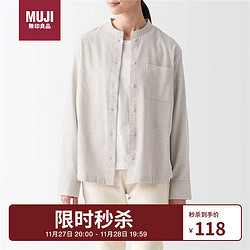 MUJI 無印良品 无印良品 女式 法兰绒 立领衬衫 长袖休闲 百搭衬衫 米色格纹 L