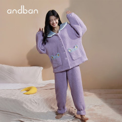 安之伴睡衣女雪花绒加厚家居服套装