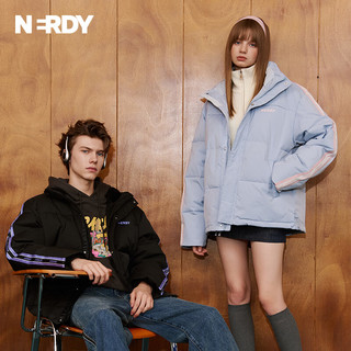 NERDY 羽绒服男女长短款保暖串标羽绒服外套上衣大口袋宽松休闲潮 黑色短款 S
