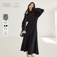 对白 法式高级撞色针织连衣裙女冬季2022气质时尚长袖黑色裙子