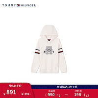 TOMMY HILFIGER童装男休闲拼色刺绣运动连帽卫衣TH2332027 米白色001 10/140cm