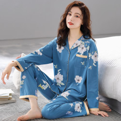 邦朵睡衣女春秋款纯棉长袖韩版秋季薄款全棉妈妈女士可出门家居服套装