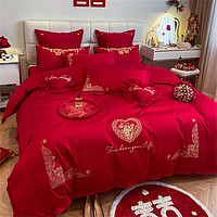 Bejirog 北极绒 高档中式刺绣全棉婚庆四件套大红色床单被套纯棉陪嫁结婚床上用品