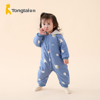 Tongtai 童泰 秋冬季加厚婴儿衣服3-24月宝宝棉衣带帽棉服哈衣外出连体衣 蓝色 90cm