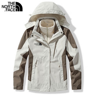 北面（The North Face）户外冲锋衣三合一防风防水可拆卸男女加绒加厚登山外套连帽 卡其男冬季两件套可拆卸 2XL