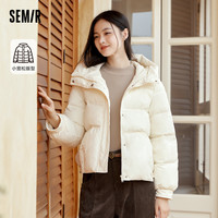 Semir 森马 棉服女三防连帽面包服温柔甜美2023冬宽松纯色厚外套百搭
