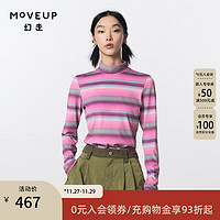 MOVEUP 幻走 小高领条纹设计师短款T恤女 黑色 S