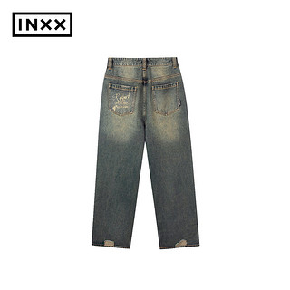 英克斯（inxx）Standby 潮牌宽松休闲破洞牛仔裤直筒裤XMD4221746 牛仔蓝色 XL