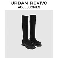 URBAN REVIVO冬女时尚休闲绒面弹力圆头长靴UAWS30056 黑色 39