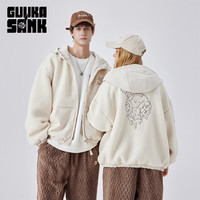 古由卡(GUUKA)xSANK联名潮牌渐变绣花夹克男冬 摇粒绒里保暖外套宽松 米色 M