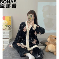宝娜斯(BONAS)PQ配饰法兰绒秋冬可爱卡通家居服韩版可外穿加厚珊瑚绒 DS黑熊 均码(80-140可穿)