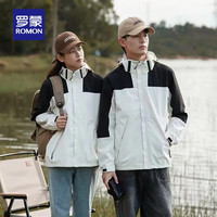 罗蒙（ROMON）男女同款户外冲锋衣撞色连帽防风登山外套 166A白色【可拆卸帽】【男款】 2XL【单冲尺码偏大,小一码】