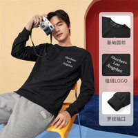 斯凯奇（Skechers）圆领卫衣男女同款字母印花上衣休闲宽松百搭衣服 L421U159-0018 碳黑 XS