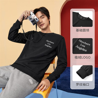 斯凯奇（Skechers）圆领卫衣男女同款字母印花上衣休闲宽松百搭衣服 L421U159-0018 碳黑 XS