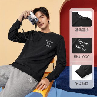 斯凯奇（Skechers）圆领卫衣男女同款字母印花上衣休闲宽松百搭衣服 L421U159-0018 碳黑 XS