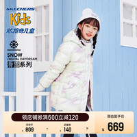 Skechers斯凯奇女童中款羽绒服连帽冬季儿童户外扎染保暖外套