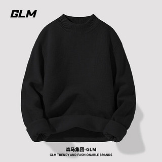 GLM森马集团品牌毛衣男半高领加绒款冬季加厚保暖针织衫内穿毛线衣男 【半高领常规款】黑(GL纯色） XL