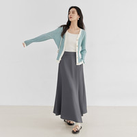 对白气质V领软糯针织开衫女简约撞色坑条肌理感毛衣