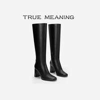 TrueMeaning长靴冬瘦瘦靴骑士靴粗跟高跟黑色长筒靴女
