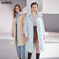 ochirly欧时力冬装仿毛领波浪绗线长款羽绒服女1NY433052F