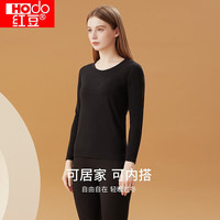 红豆（Hodo）秋冬双面磨毛男士女士秋衣秋裤女式贴身舒适保暖内衣套装 女款优雅黑 165/90