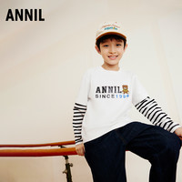 Annil 安奈儿 童装男童长袖t恤拼接休闲简约圆领条纹百搭上衣