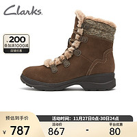 Clarks其乐女鞋秋冬靴子加绒保暖时尚舒适厚底防滑雪地靴女 褐灰色261639254 37
