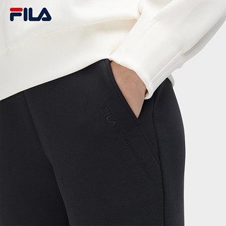 FILA 斐乐 女士针织长裤时尚简约基础收口休闲裤 正黑色-BK 155/58A/XS