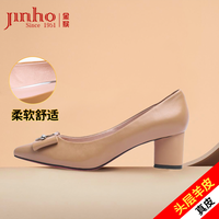 JINHOU 金猴 女鞋浅口羊皮革方跟单鞋休闲穿搭简约尖头百搭通勤气质