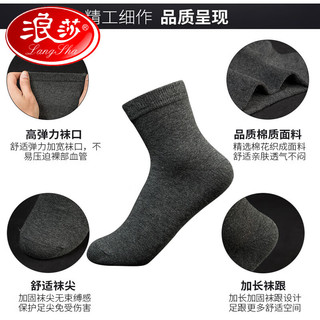Langsha 浪莎 袜子男士中筒长筒黑防臭吸汗运动隐形袜短筒春秋冬季加厚 中筒袜(10双混色B) [均码]