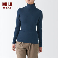 無印良品 MUJI 無印良品 女式 罗纹 可水洗高领毛衣 BAG11A2A 长袖针织衫 烟熏蓝色 L