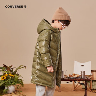 Converse 匡威童装男女童中长款羽绒服冬季儿童连帽保暖外套 灰橄榄绿 140/68