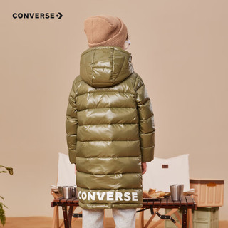 Converse 匡威童装男女童中长款羽绒服冬季儿童连帽保暖外套 灰橄榄绿 140/68