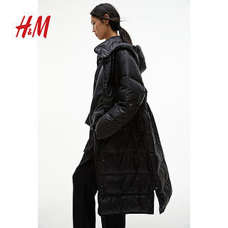 H&M HM女装羽绒服疏水保暖休闲羽绒服外套中长款1195735