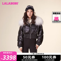 拉拉波波 2023冬大毛领亮面休闲短款羽绒服外套LBCD-WSYR29 黑色 S/160