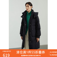 DUSHU 独束 大码女装可爱小花长款立领羽绒服女冬季微胖mm连帽保暖外套22DS4320 暮色黑 M