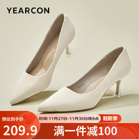 意尔康女鞋软面尖头浅口高跟鞋正装工作鞋单鞋女 29605W 米白 37