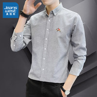 Jeanswest/真维斯休闲潮流衬衣条纹方领春秋寸衫商务衬衫长袖