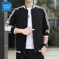 真维斯(JEANSWEST)夹克男秋冬季时尚潮流棒球服男士外套大码胖子衣服休闲男装 B2-08-2039黑色 2XL