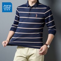 真维斯时尚春秋男士百搭长袖POLO衫中年休闲翻领条纹长袖T恤男潮