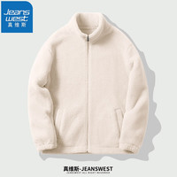 真维斯(JEANSWEST)羊羔绒外套立领加绒加厚时尚百搭款外套纯色休闲简约风加大码衣服 白色 XL(60-140斤)