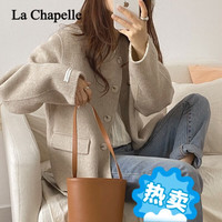 La Chapelle Sport拉夏贝尔双面羊绒呢子外套女23年圆领短款毛呢大衣韩版小香风 燕麦色 均码