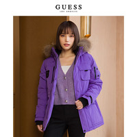GUESS秋冬女士新派新中式貉子毛领连帽工装式羽绒服-W2PL1M8105Z A71O-紫色 XS