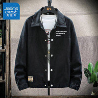 真维斯（JEANSWEST）夹克外套男韩版潮流夹克男士休闲衣服翻领青少年男装 A311--2806黑色 XL