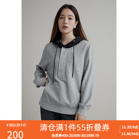 独束大码女装潮酷设计感连帽卫衣女冬装休闲日常百搭外套线衫 花灰色 XL